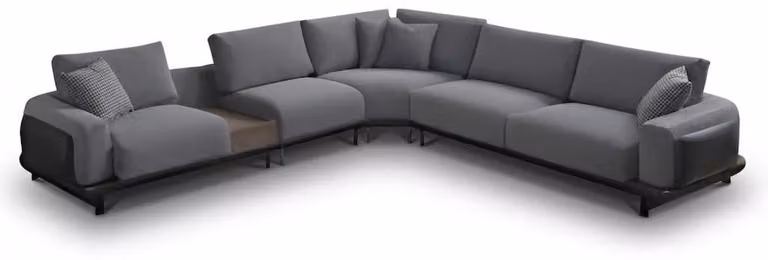 Divano ad angolo moderno a forma di L, grigio, XXL, di design, con cuscini