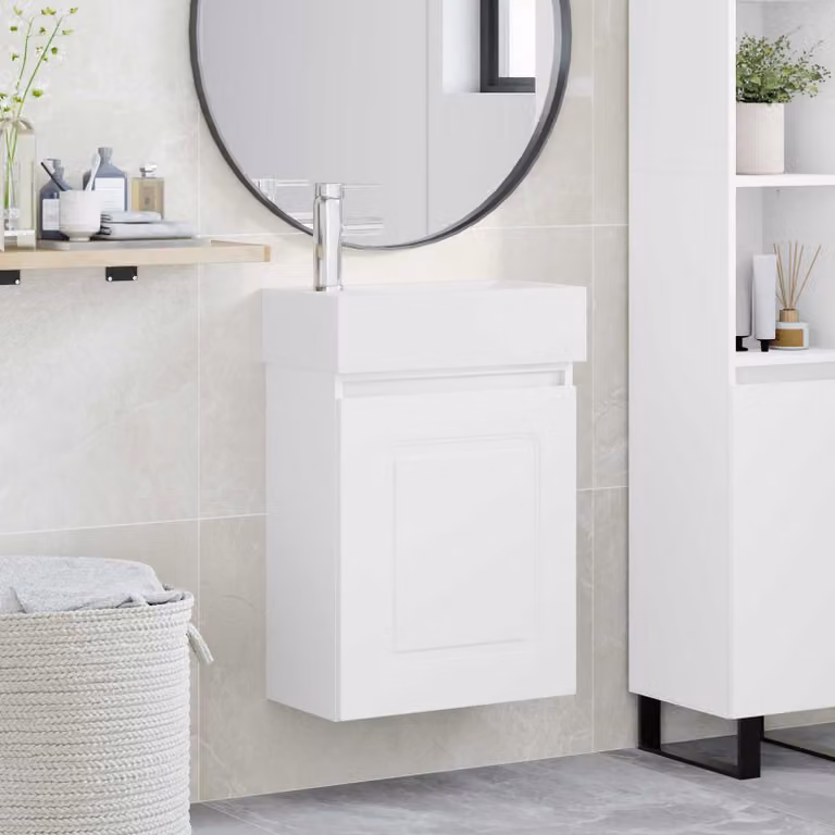 Mobile bagno moderno vidaXL con rubinetto Bianco L: 45,5 cm, P: 22,5 cm, H: 84 cm