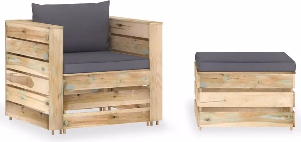 Maison Exclusive - Set da giardino a 2 pezzi con cuscini, verde, in legno trattato