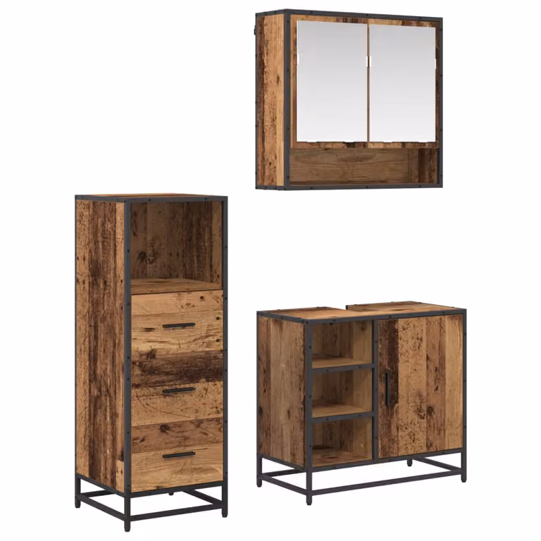 Set di mobili per il bagno moderno vidaXL in legno e metallo, 3 pezzi, marrone e nero, L/P/H: 65 x 33 x 60 cm