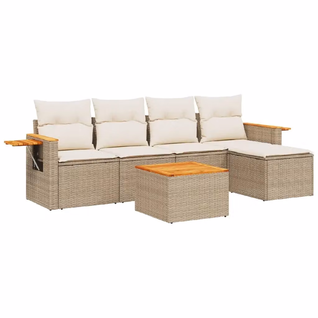 vidaXL Set Divano da Giardino a L 6 pz in Polyrattan con Cuscini Beige e Tavolino da Esterno – 2