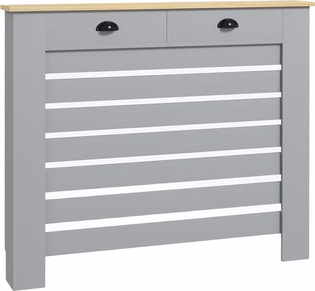 Copritermosifone HOMCOM in MDF a doghe con griglia e 2 cassetti, Grigio, L 111 cm x P 19 cm x H 95,5 cm