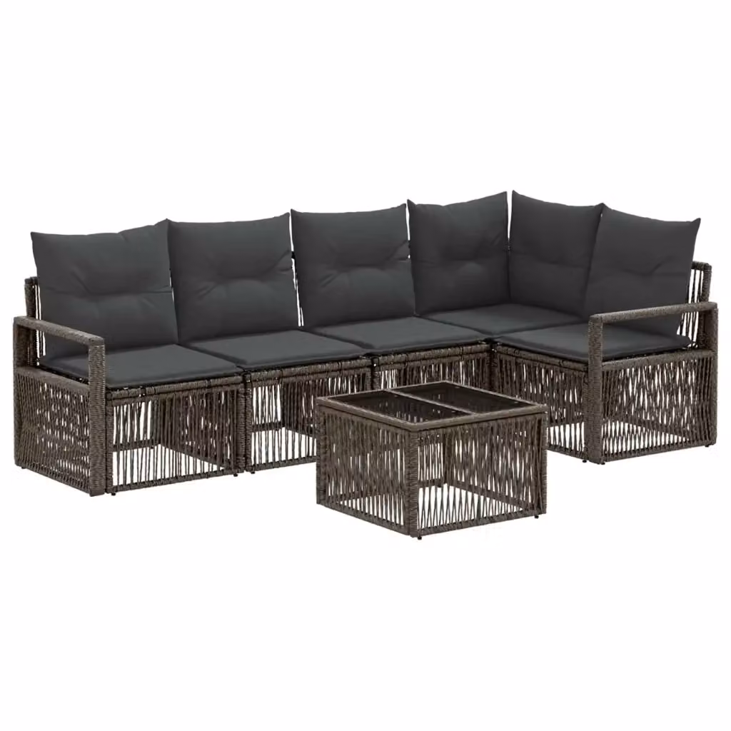Set Divano da Giardino 6 Pezzi vidaXL Grigio con Tavolino e Cuscini in Polyrattan e Metallo – 2