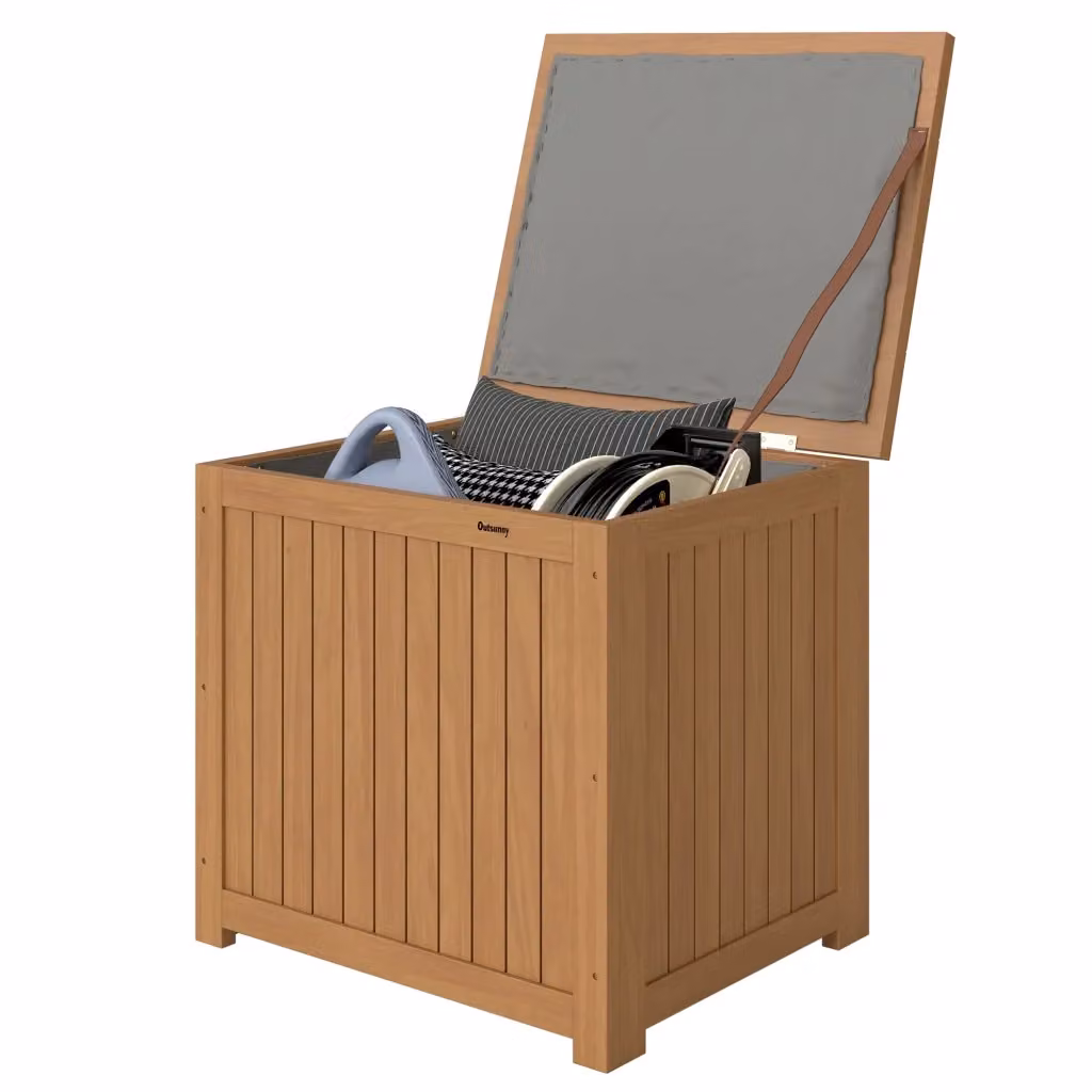 Cassa da giardino in legno massello di zephmum, colore marrone, capacità 130L – 2