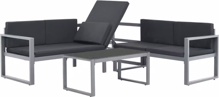 Set Divani da Giardino 3 pz con Cuscini in Alluminio Nero