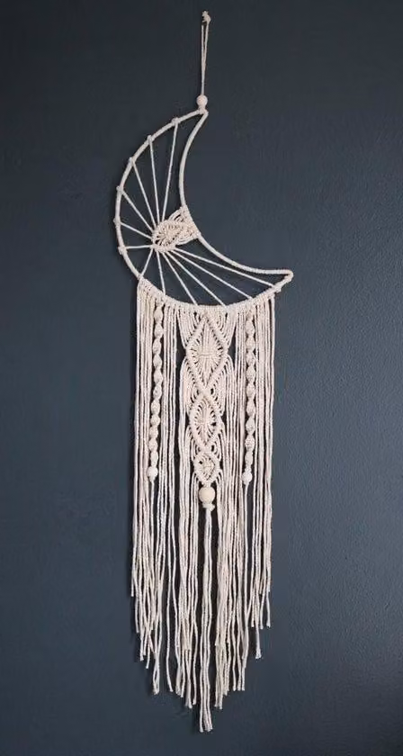 Unyqoos® - Acchiappasogni in macramè – decorazione da parete bohémien realizzata a mano con corda di cotone riciclato al 100%, dimensioni 25 x 90 cm