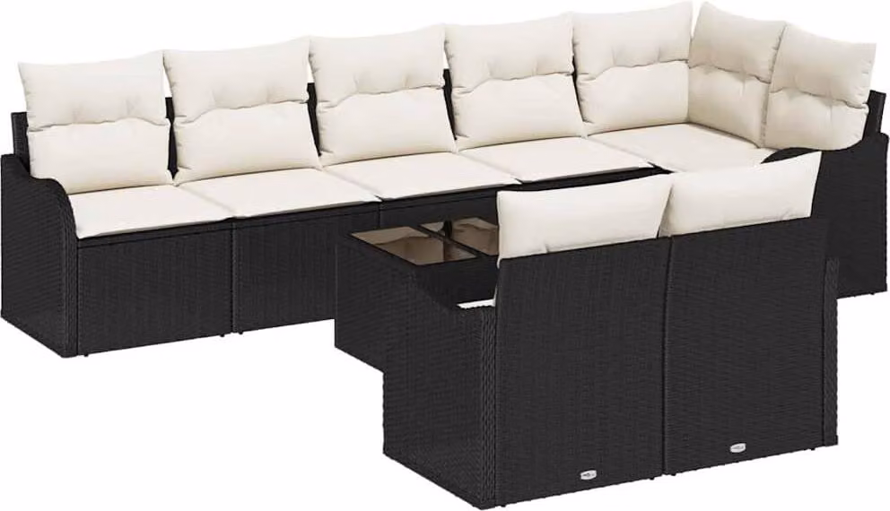 Set Divano da Giardino Nero polyrattan