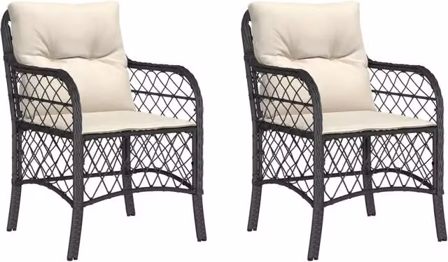 Sedie da Giardino con Cuscini 2 pz | Sedie da Esterno Nere in Polyrattan