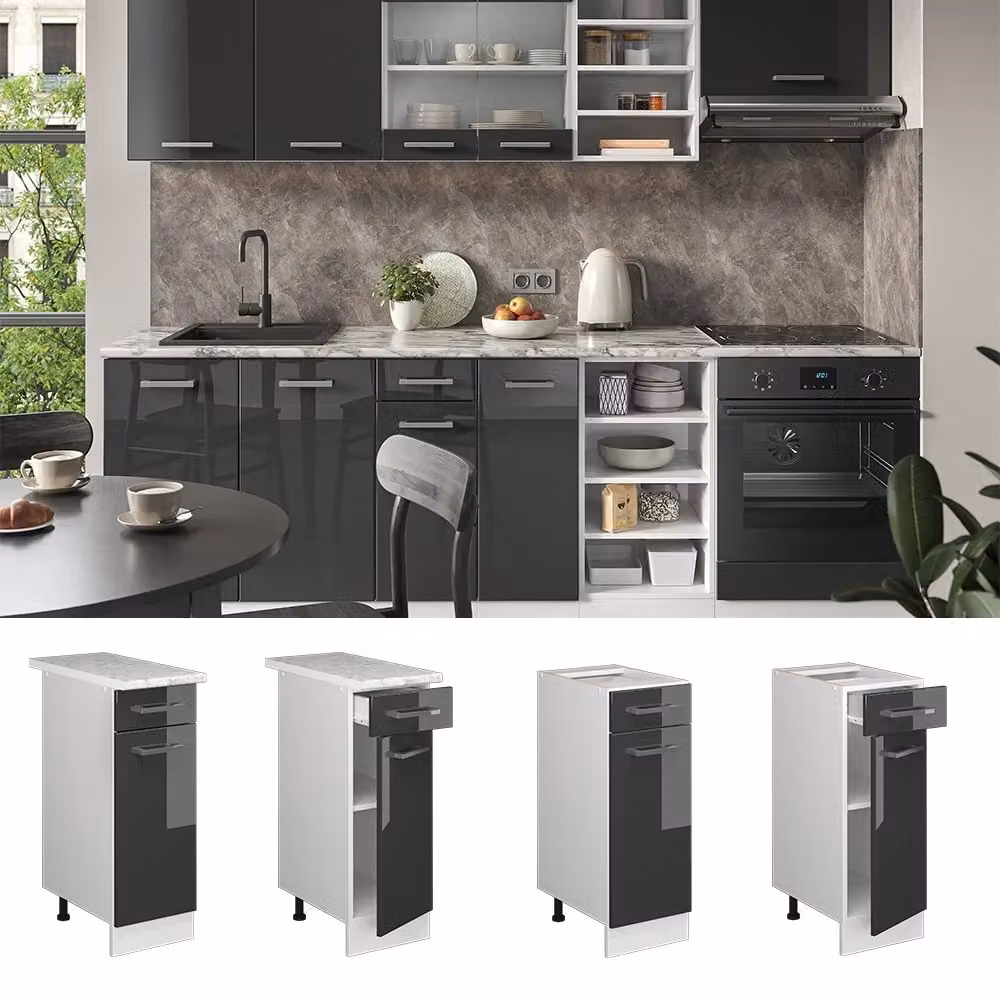 Mobiletto base per cucina Vicco R-Line Antracite lucido e Bianco L: 30 cm, P: 60 cm, H: 81,6 cm – 2