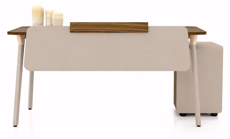 Scrivania da ufficio funzionale con finitura effetto legno e cassettiera
