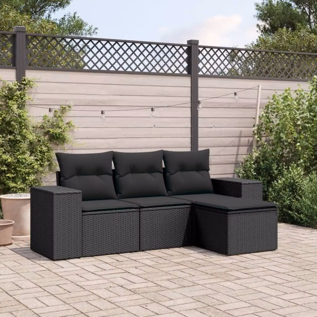 Maison Exclusive - Set Divani da Giardino 4 pz con Cuscini Nero in Polyrattan