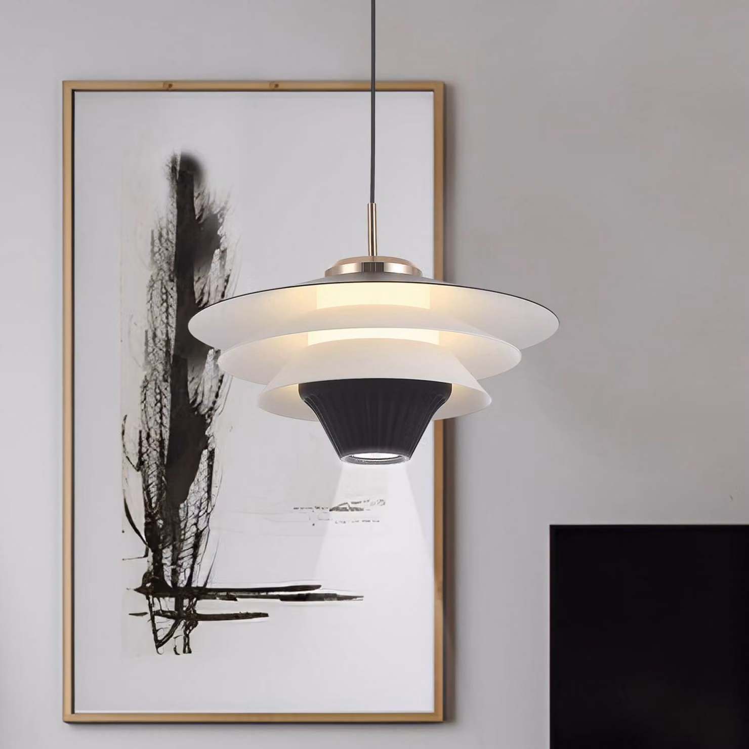 Viokef Lampada LED a sospensione Manley, nero/bianco, Ø 22 cm, metallo Manley, Nero, Soggiorno / Sala da pranzo, Alluminio, Moderno