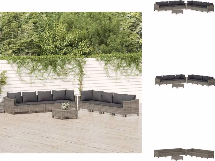 vidaXL Set 9 pezzi con cuscini in rattan grigio - Set di mobili da giardino