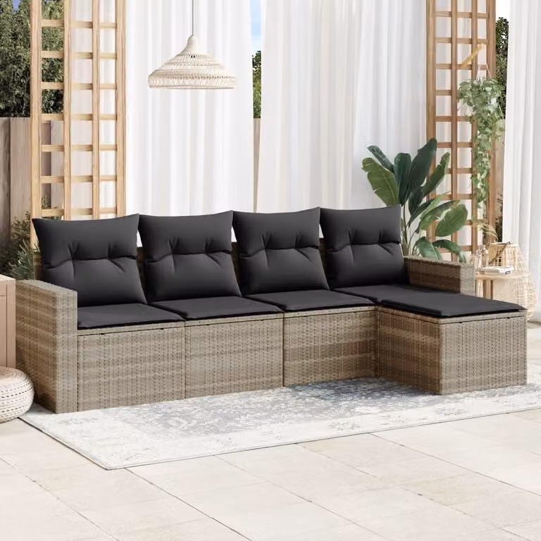 Maison Exclusive - Set Divano da Giardino 5pz con Cuscini Grigio Chiaro Polyrattan