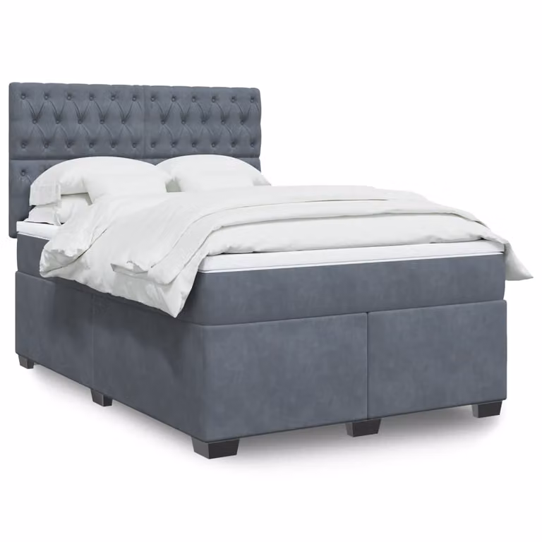 vidaXL Giroletto a Molle Ibrido con Materasso in Velluto Grigio e Bianco L/P/H: 140 x 190 x 150,5 cm