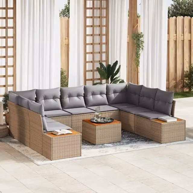 Set Divano da Giardino a L vidaXL con Cuscini in Tessuto Grigio e Beige e Struttura in Acciaio Verniciato a Polvere
