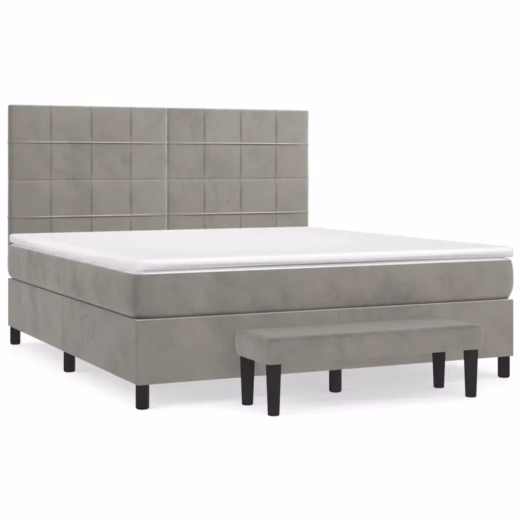 Letto Ibrido con Giroletto a Molle e Materasso vidaXL in Velluto Grigio e Bianco L/P/H: 203 x 160 x 128 cm – 2