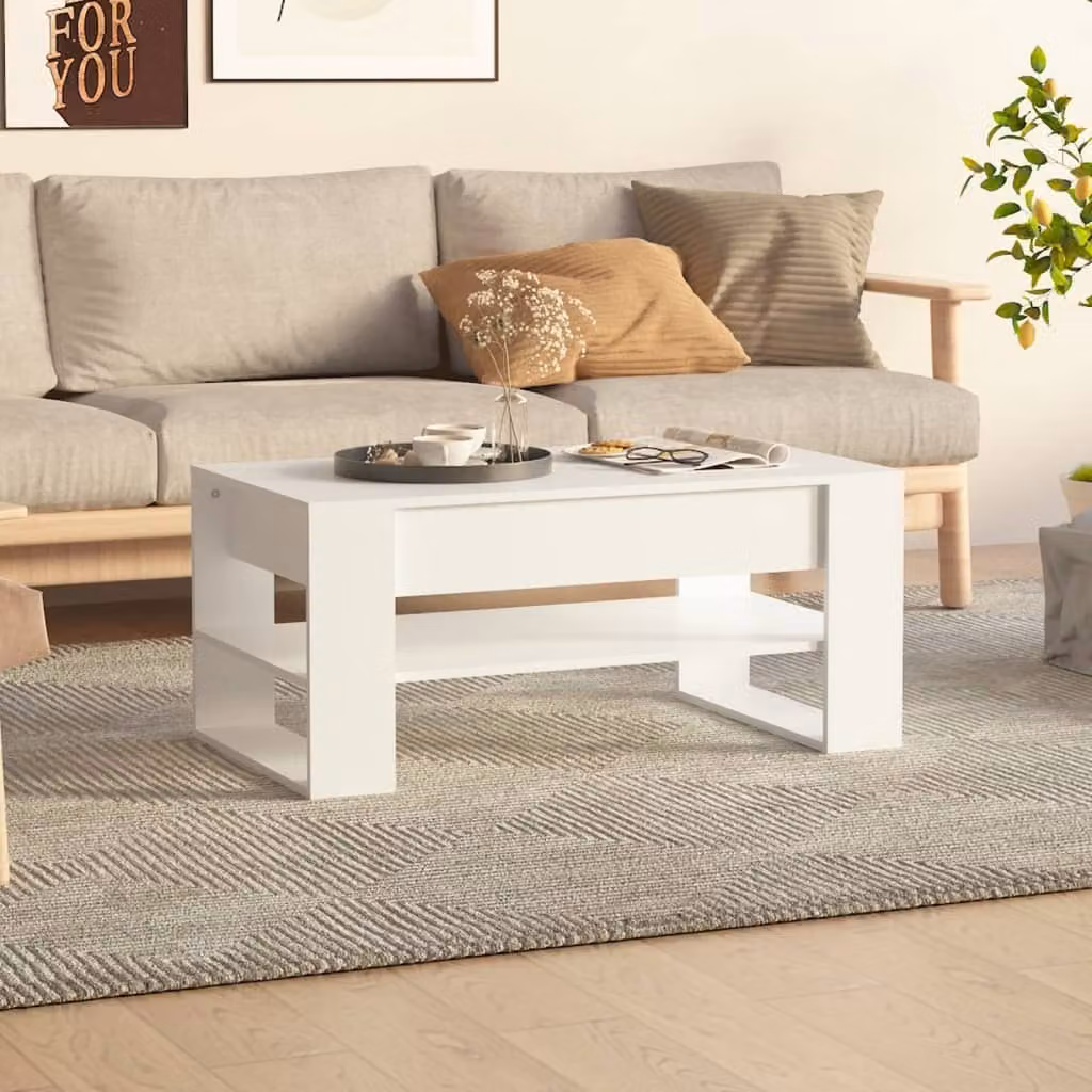 Tavolino The Living Store bianco 102x55x45 cm in materiale ligneo