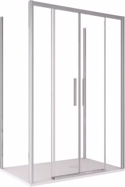 Box doccia Olimpo Docce Lagoa-Trio a tre lati con apertura scorrevole, forma rettangolare a U, cristallo trasparente da 6 mm, L: 170 cm, P: 70 cm, H: 195 cm