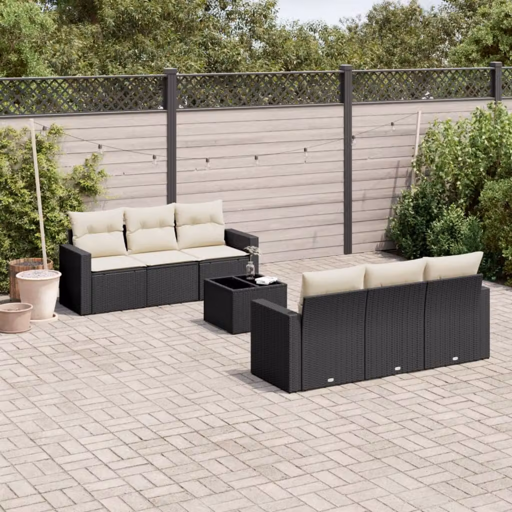 Set di Divani da Giardino vidaXL a Forma di L con Cuscini, Polyrattan e Metallo, Nero e Bianco – 1