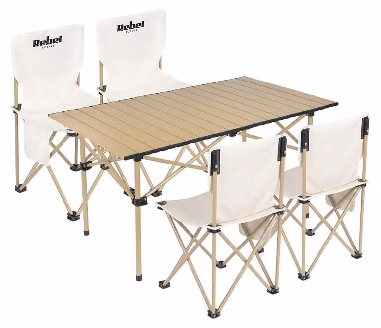 Set da campeggio Rebel RBA-5600 - tavolo pieghevole + 4 sedie, beige