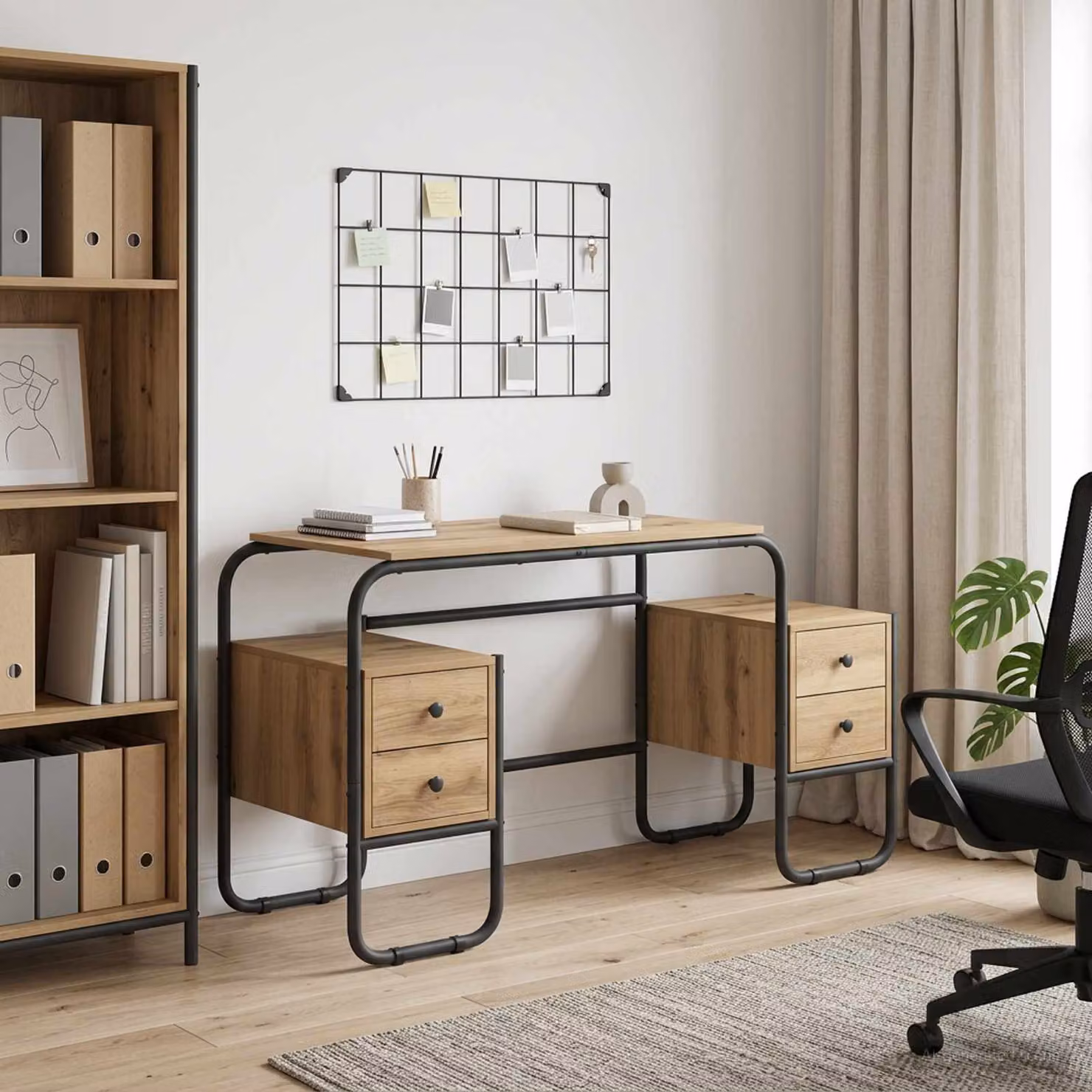Scrivania con spazio di archiviazione vidaXL in stile industriale, colore marrone, L: 145 cm, P: 60 cm, H: 75 cm