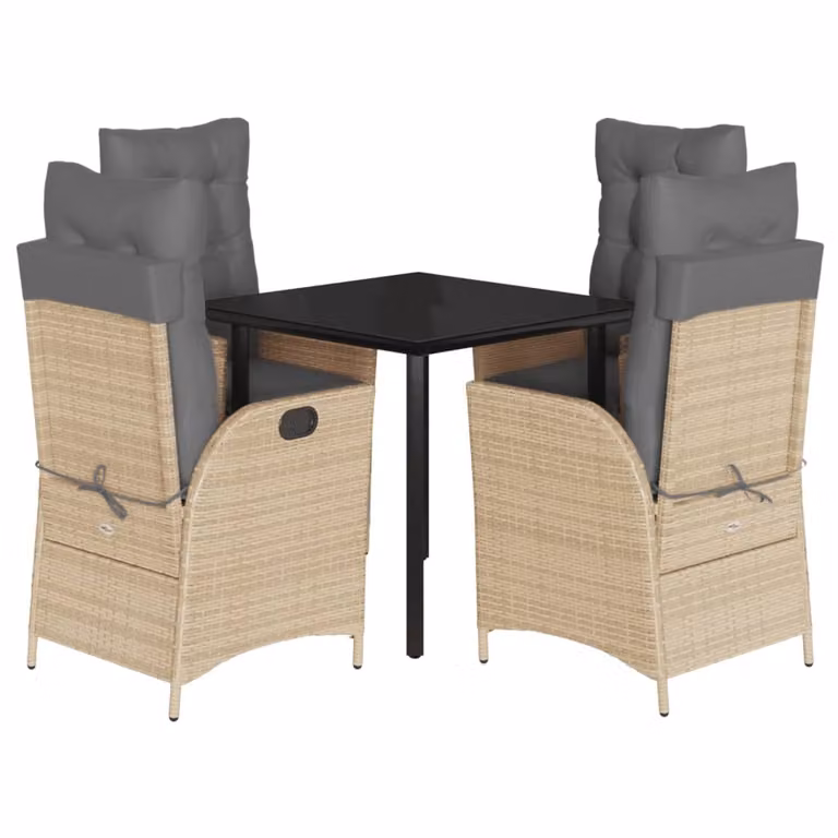 Set Pranzo da Giardino 5 pz con Cuscini Beige Misto Polyrattan