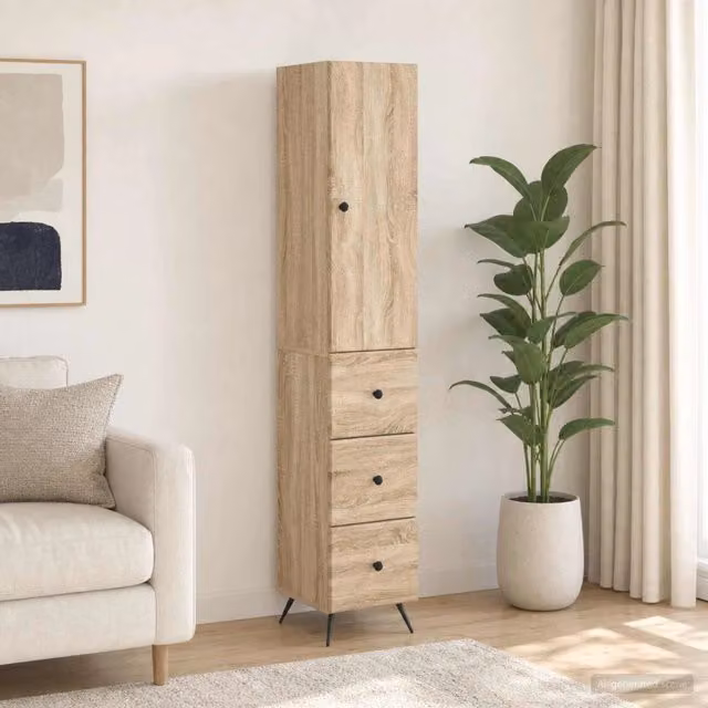 Set di 2 armadi moderni vidaXL in legno e metallo marrone con ante scorrevoli e ripiani interni, L/P/H: 34,5 x 34,5 x 90 cm – 1