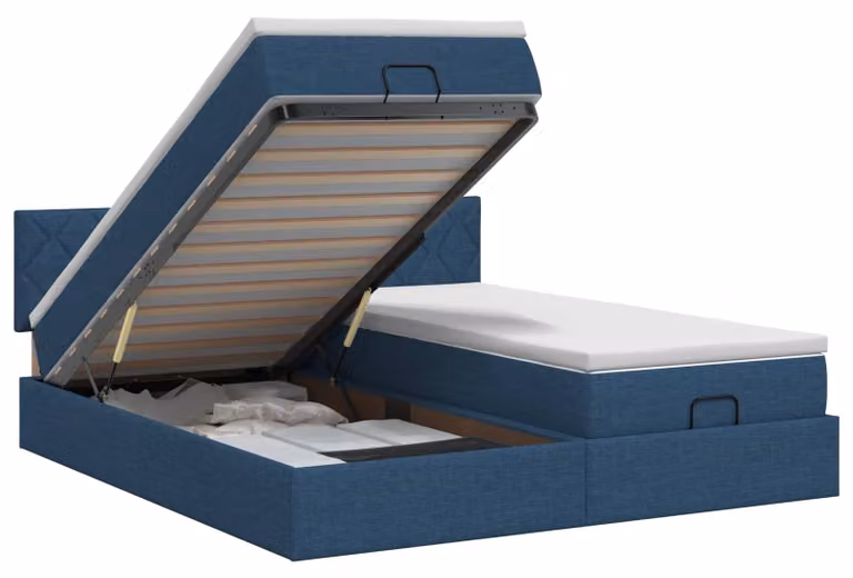 Divano letto ottomano con materasso e poggiatesta, 2 pezzi, tessuto blu