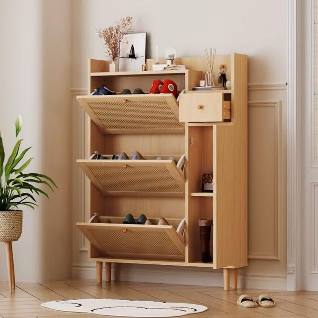 ARMADIO PORTA SCARPE 90x125x17 cm Naturale in MDF e legno massello