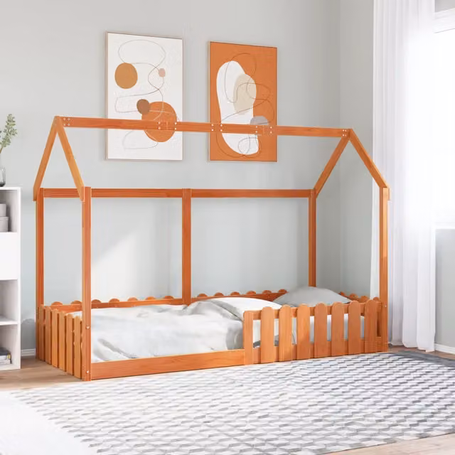 Giroletto Casetta Bambini Marrone Cera 80x200 cm Massello Pino 850691