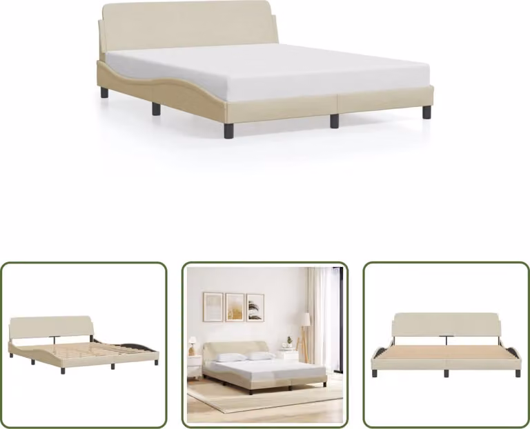 The Living Store Struttura letto con testiera crema 160x200 cm in tessuto