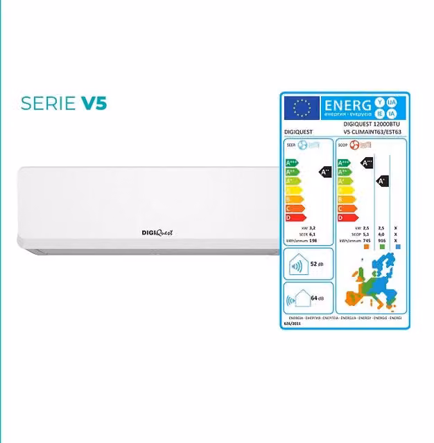 Climatizzatore Monoblocco Digiquest 12000BTU V5 Inverter A+++/A++ con Wi-Fi e Controllo via App, Bianco