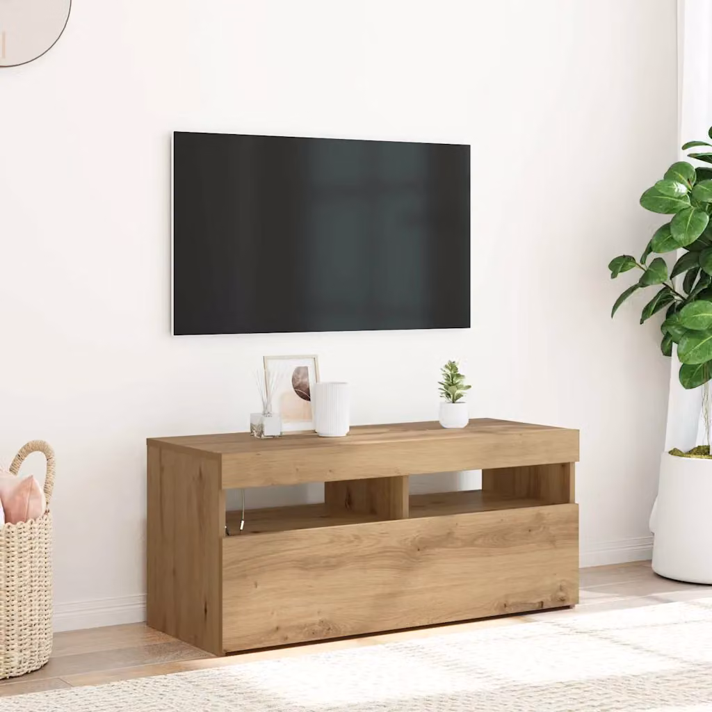 vidaXL Mobile Porta TV Moderno in Legno Marrone con Illuminazione LED Integrata L 90 cm x P 35 cm x H 40 cm