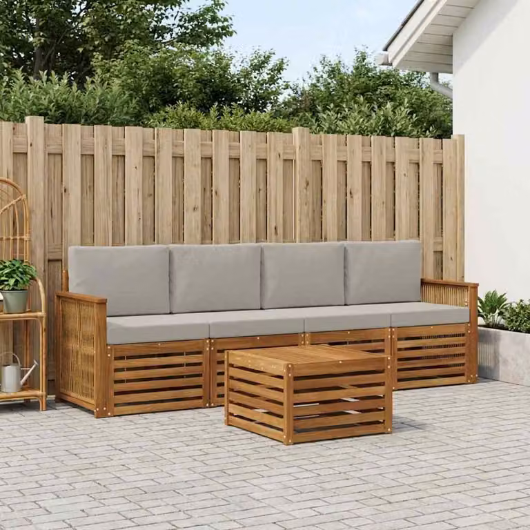 Set di divani da esterno vidaXL in legno di acacia con tavolino e cuscini, Beige e Grigio