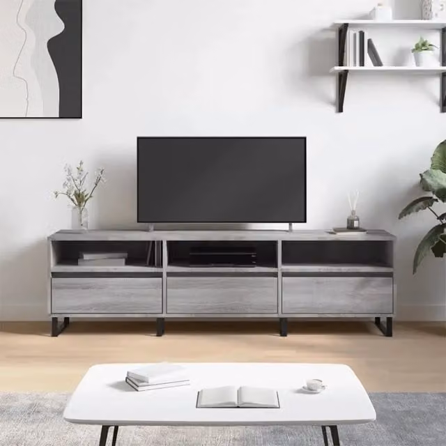 Mobile Porta TV Moderno vidaXL Grigio con Finitura Opaca in Legno e Metallo L: 150 cm, P: 30 cm, H: 44,5 cm