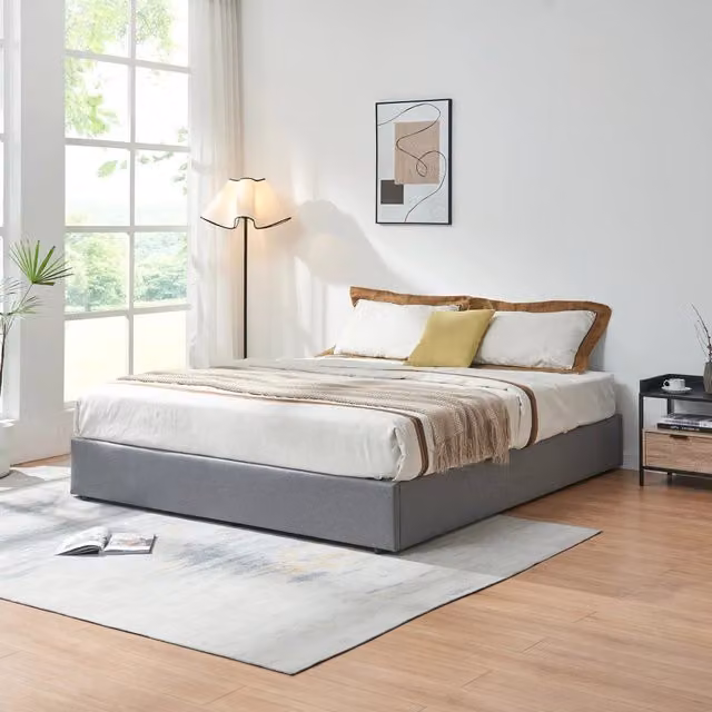 Letto Matrimoniale Contenitore Nola en.casa con Apertura a Ribalta Rivestito in Tessuto Grigio L/P/H: 160 x 200 x 151 cm