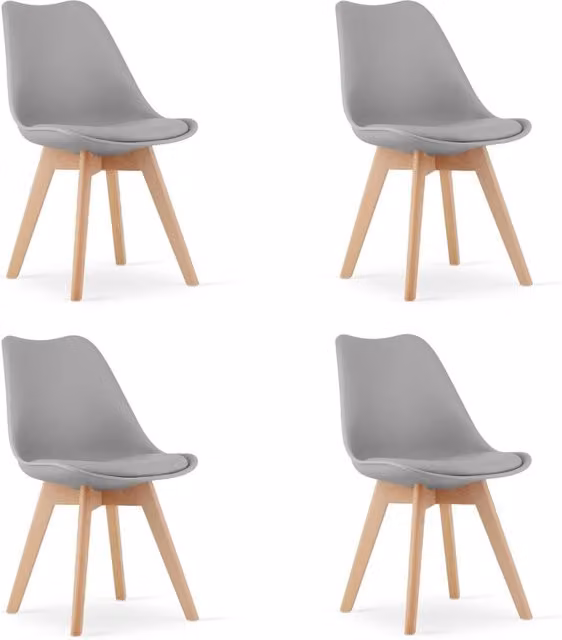 Set di 4 Sedie Mark Grigie con Gambe in Legno di Faggio