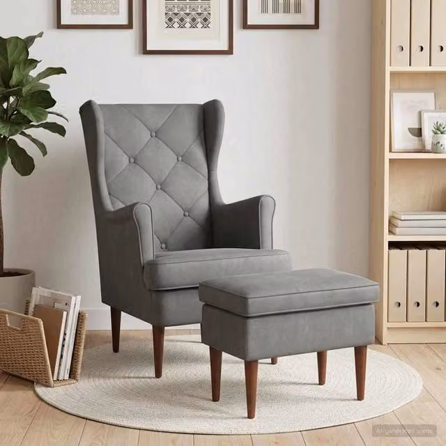 Set di Poltrona con Ottoman vidaXL in Velluto Grigio con Braccioli e Struttura Moderna – 1