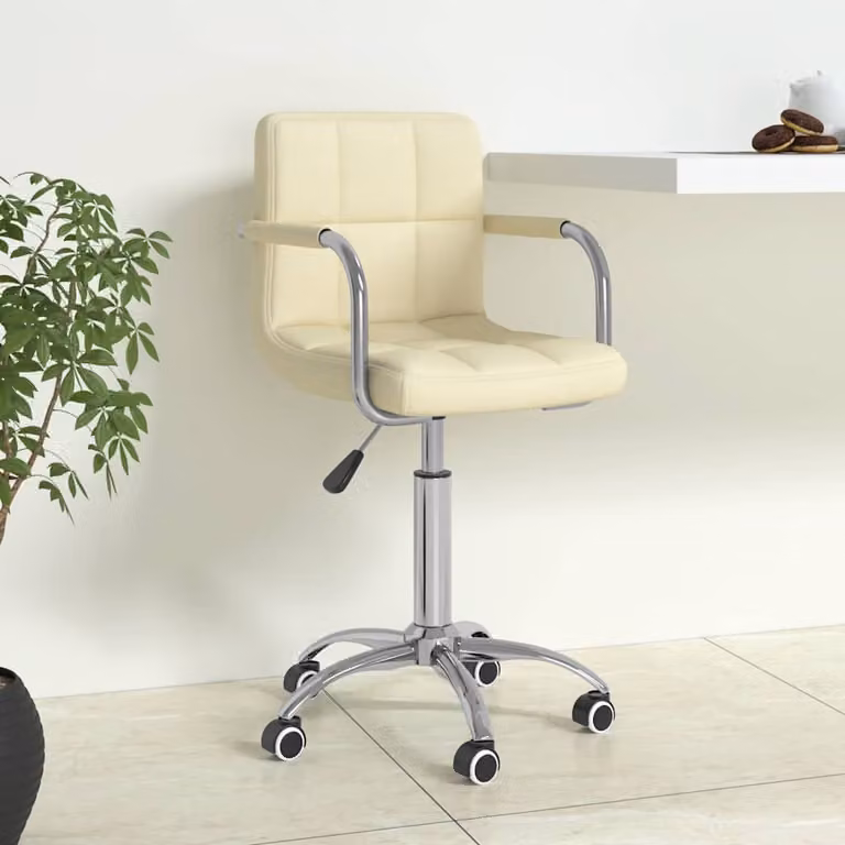Sedia da ufficio girevole moderna vidaXL in tessuto e similpelle beige con braccioli e ruote