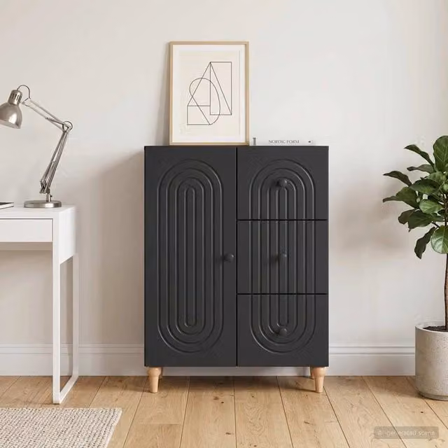 Credenza moderna vidaXL in legno MDF nero opaco L: 66 cm, P: 34,5 cm, H: 90 cm – 1