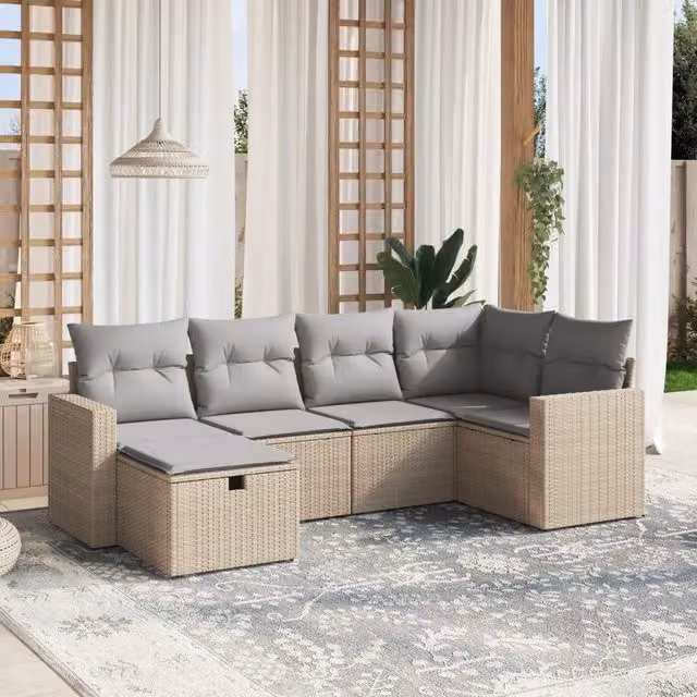 Set Divano da Giardino 6 pz con Cuscini Beige Misto Polyrattan 3263485
