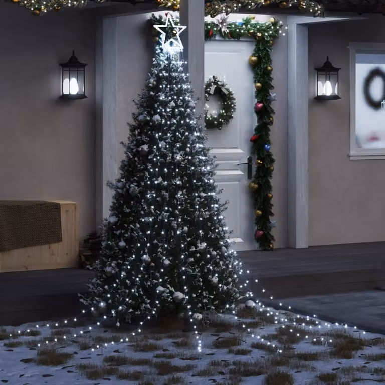 vidaXL Illuminazione per Albero di Natale con 320 LED Bianco Freddo e Decorazione a Stella, Lunghezza: 375 cm