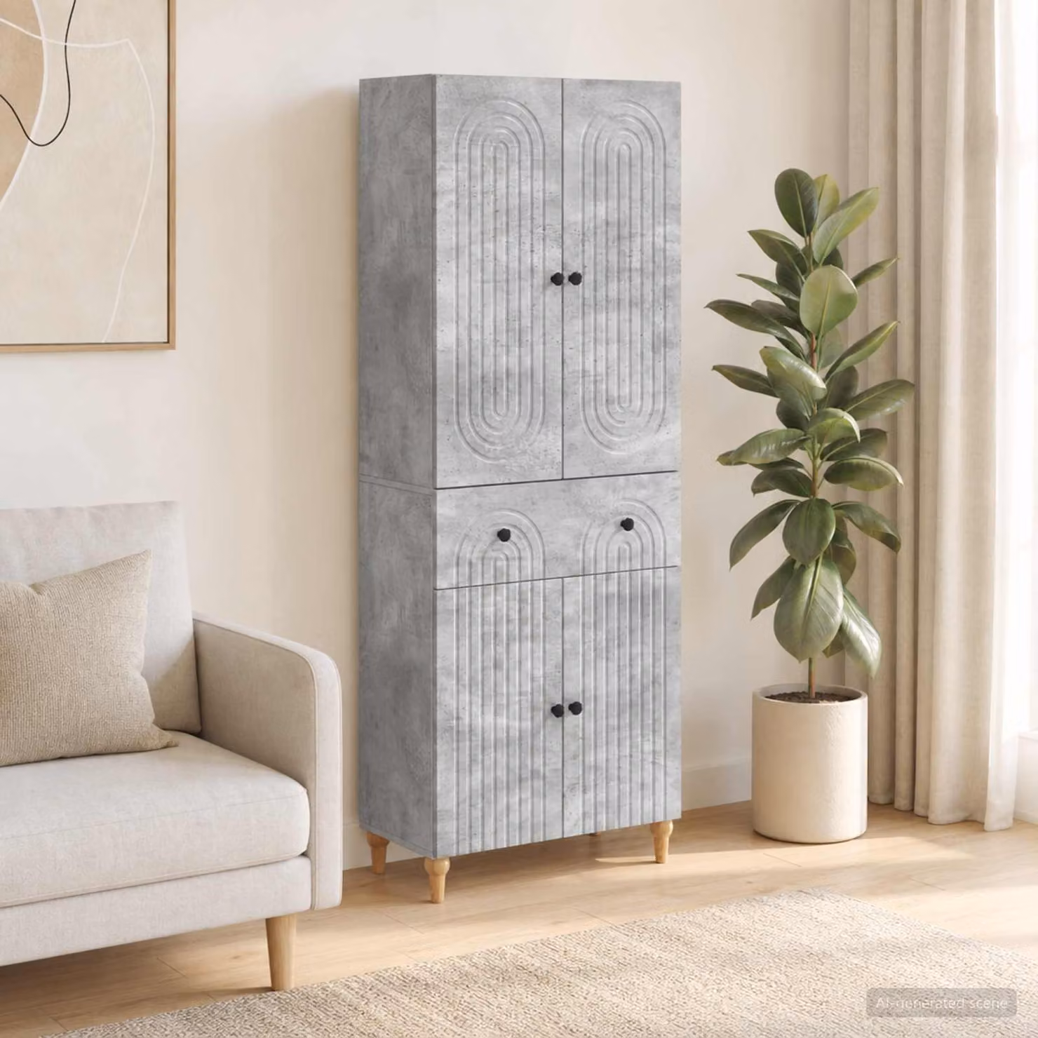 Set di 2 armadi vidaXL moderni in legno e MDF grigio cemento con ante a battente e ripiani interni