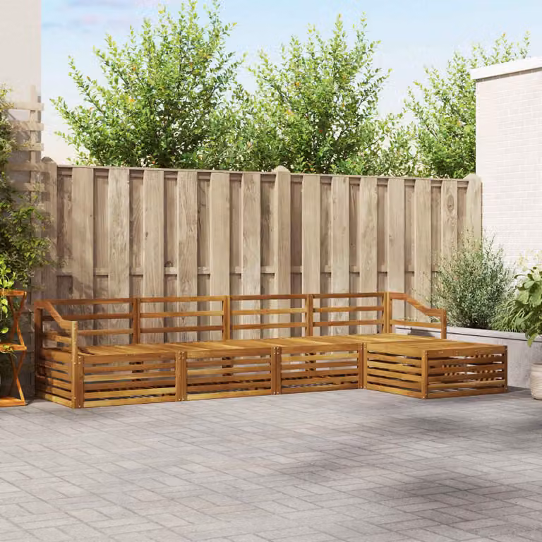 Set di divani da esterno a L vidaXL in legno di acacia massello marrone con cuscini inclusi