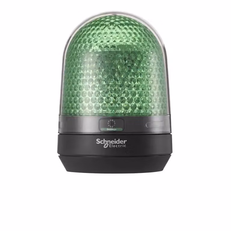 Lampada a specchio rotante Schneider Electric, Harmony XVR, 100 mm, verde, LED integrati, senza cicalino, 12-24 V CC XVR3B03