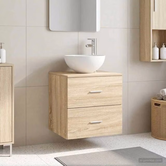 Mobiletto con Lavabo da Parete Moderno vidaXL in Rovere Sonoma Marrone L: 49,5 cm, P: 35 cm, H: 63 cm – 1