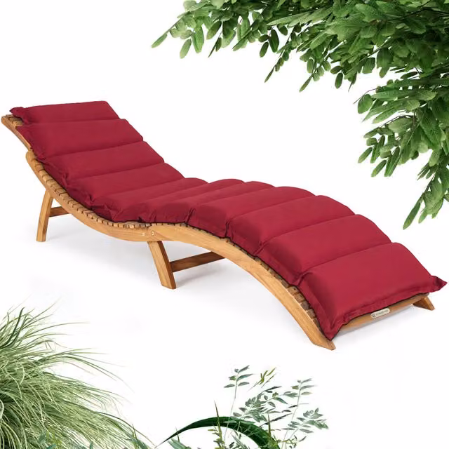 Lettino da giardino pieghevole Casaria in legno di acacia certificata FSC con cuscino rosso e poggiatesta regolabile