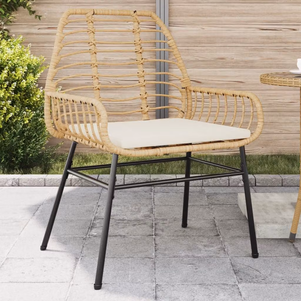 Set di 2 sedie da giardino vidaXL in polyrattan marrone con cuscini in tessuto resistente ai raggi UV e braccioli