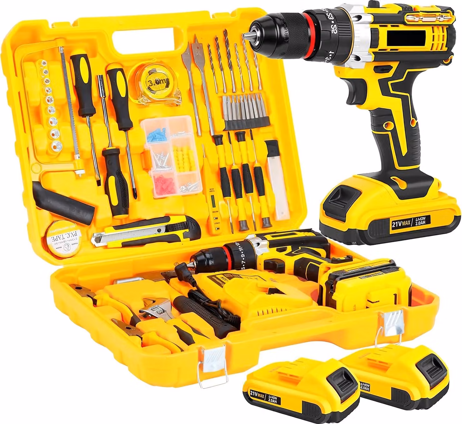 Trapano a batteria, mandrino rapido da 3/8 di pollice, doppia batteria, set di 120 punte, UE
